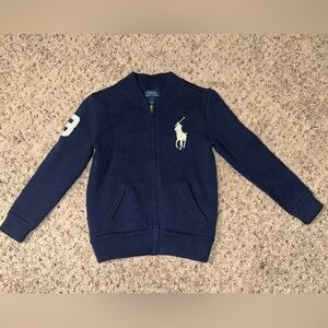 Ralph Lauren Polo BIG PONY Full Zip Sweater Jacket •NAVY/WHITE• Boys Size 5